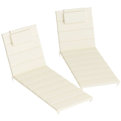 Pack 2 Cushions for Folding Sun Loungers Garden Sunbed Mattresses 203x66x3 cm with Headrest and Fastening Straps Cream