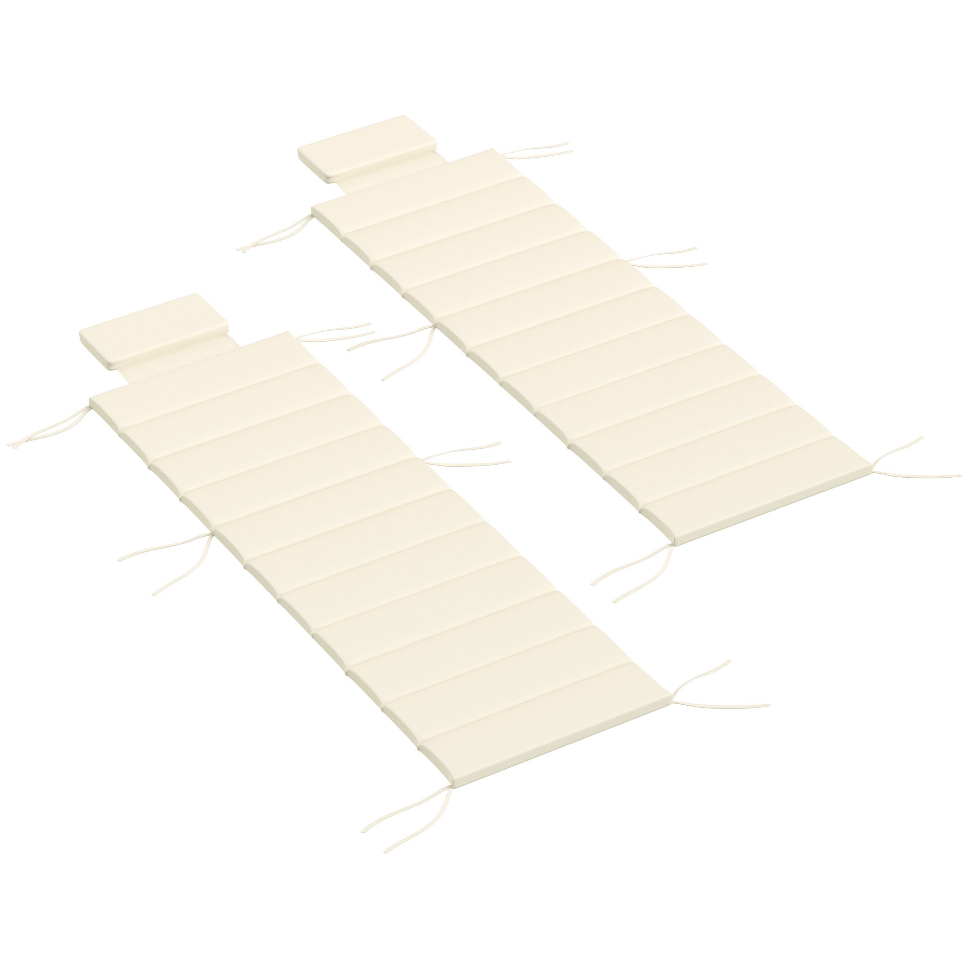 Pack 2 Cushions for Folding Sun Loungers Garden Sunbed Mattresses 203x66x3 cm with Headrest and Fastening Straps Cream