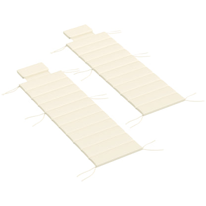 Pack 2 Cushions for Folding Sun Loungers Garden Sunbed Mattresses 203x66x3 cm with Headrest and Fastening Straps Cream
