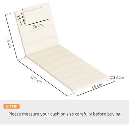 Pack 2 Cushions for Folding Sun Loungers Garden Sunbed Mattresses 203x66x3 cm with Headrest and Fastening Straps Cream
