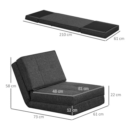 Foldable Floor Sofa Sleeper Chair Floor Seat 5-Position Reclining Folding Chair Sleeper Sofa Single Sofa Dark Grey 61 x 73 x 58 cm