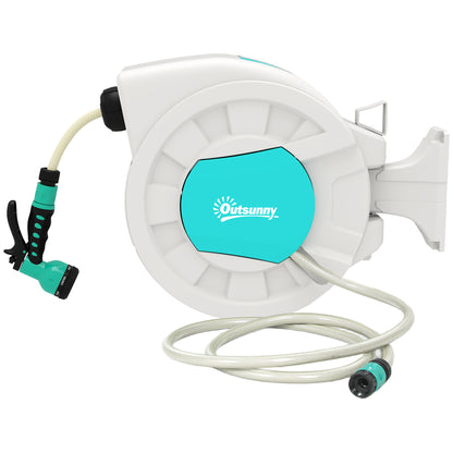 Garden Hose Reel 20+2 m with 7 Function Nozzle Wall-Mounted 180° Swivel Garden Hose Reel with Automatic Retractable Lock Light Gray