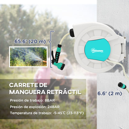 Garden Hose Reel 20+2 m with 7 Function Nozzle Wall-Mounted 180° Swivel Garden Hose Reel with Automatic Retractable Lock Light Gray