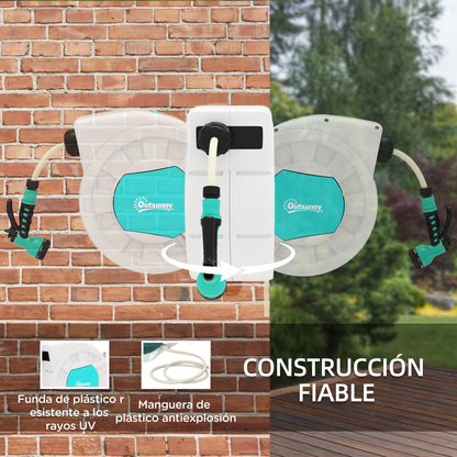 Garden Hose Reel 20+2 m with 7 Function Nozzle Wall-Mounted 180° Swivel Garden Hose Reel with Automatic Retractable Lock Light Gray