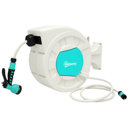 Garden Hose Reel 20+2 m with 7 Function Nozzle Wall-Mounted 180° Swivel Garden Hose Reel with Automatic Retractable Lock Light Gray