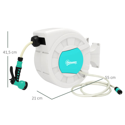 Garden Hose Reel 20+2 m with 7 Function Nozzle Wall-Mounted 180° Swivel Garden Hose Reel with Automatic Retractable Lock Light Gray