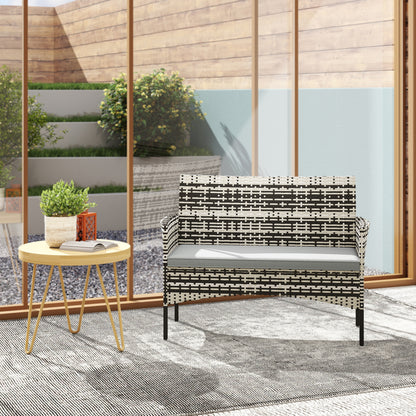 2-Seater Rattan Garden Sofa with Cushions — Weatherproof Outdoor Loveseat, Light Gray