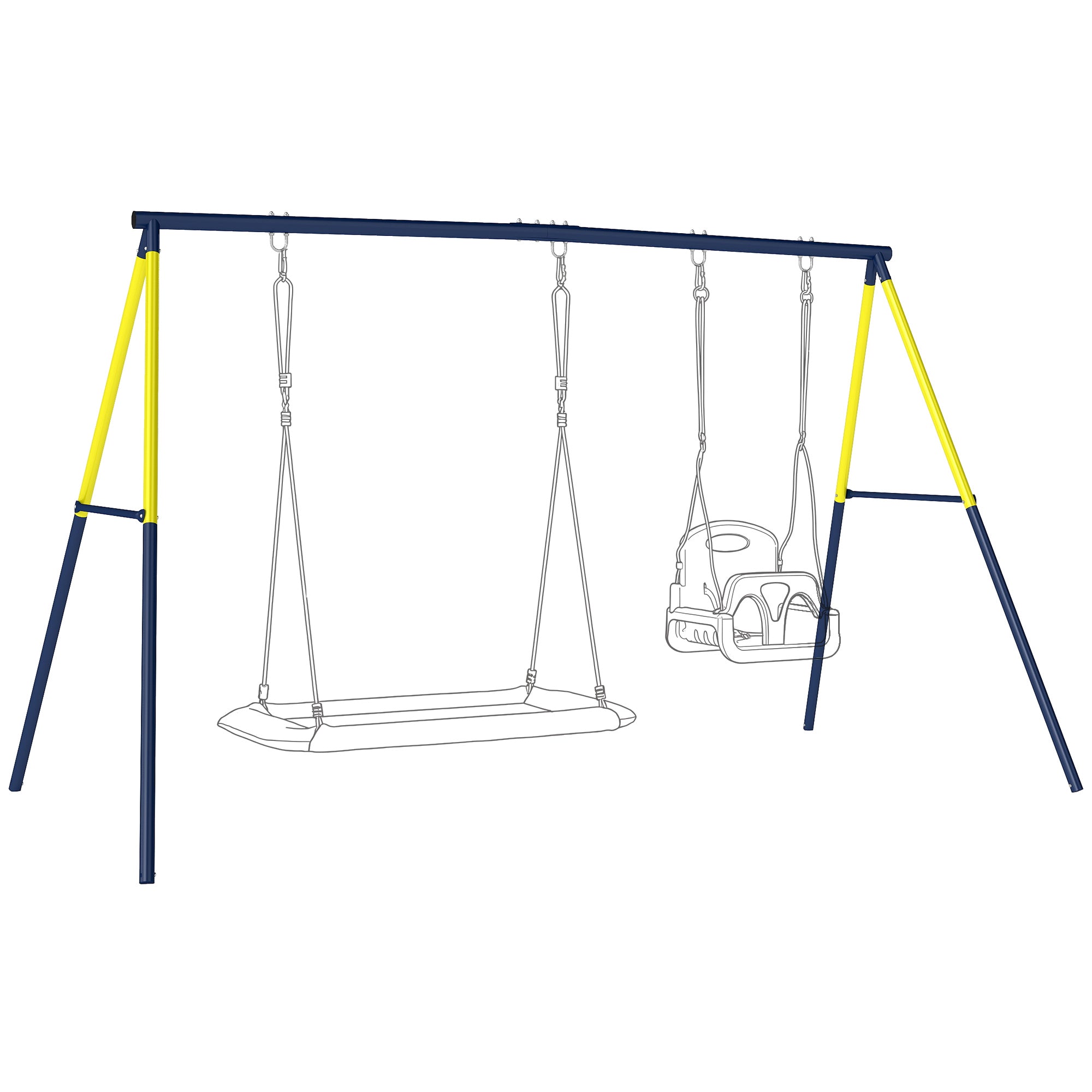 Kids Swing Frame, Steel A-Frame for 2 Swings, 331 lb Capacity, Fits Seat, Nest & Climbing Rope, Garden/Balcony — 8'6" x 5'3" x 5'10", Blue