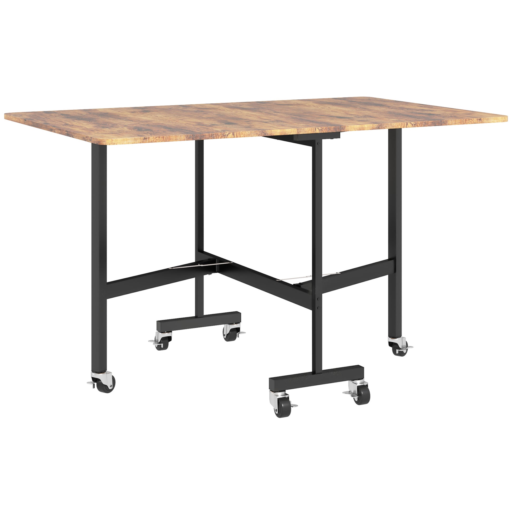 Folding Kitchen Table, Foldable Dining Table, with 2 Drop Leaves, 6 Wheels with Brakes, for 4-6 People, Load 100 kg, Steel Legs, 120 x 80 x 73 cm, Rustic Brown