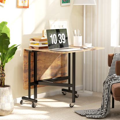 Folding Kitchen Table, Foldable Dining Table, with 2 Drop Leaves, 6 Wheels with Brakes, for 4-6 People, Load 100 kg, Steel Legs, 120 x 80 x 73 cm, Rustic Brown