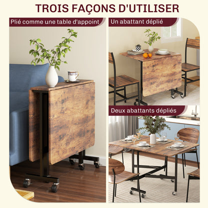 Folding Kitchen Table, Foldable Dining Table, with 2 Drop Leaves, 6 Wheels with Brakes, for 4-6 People, Load 100 kg, Steel Legs, 120 x 80 x 73 cm, Rustic Brown