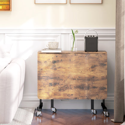 Folding Kitchen Table, Foldable Dining Table, with 2 Drop Leaves, 6 Wheels with Brakes, for 4-6 People, Load 100 kg, Steel Legs, 120 x 80 x 73 cm, Rustic Brown