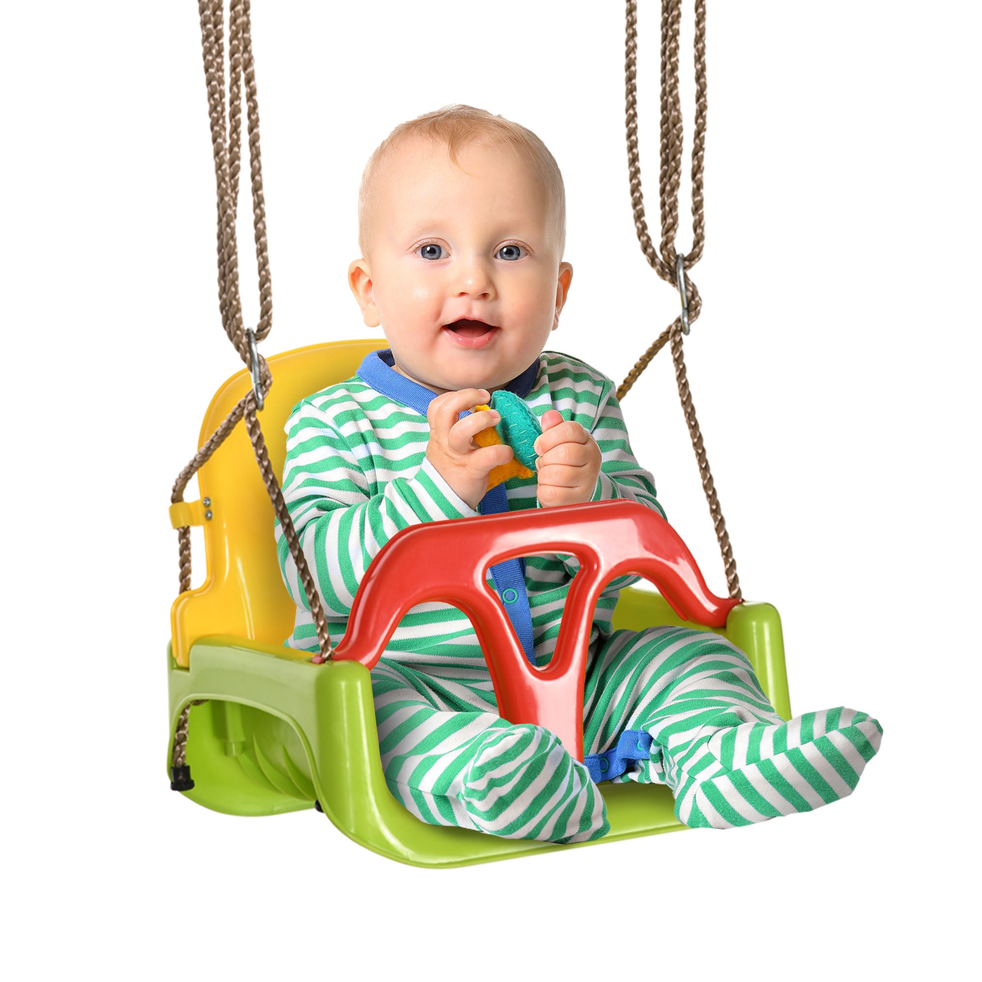 3 in 1 Baby Swing with Removable Backrest Adjustable Ropes and T-Bar Children's Swing for 9-36 Months for Indoor and Outdoor Use 42x33x120-180 cm Green