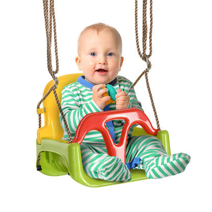 3 in 1 Baby Swing with Removable Backrest Adjustable Ropes and T-Bar Children's Swing for 9-36 Months for Indoor and Outdoor Use 42x33x120-180 cm Green