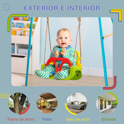 3 in 1 Baby Swing with Removable Backrest Adjustable Ropes and T-Bar Children's Swing for 9-36 Months for Indoor and Outdoor Use 42x33x120-180 cm Green