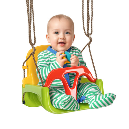 3 in 1 Baby Swing with Removable Backrest Adjustable Ropes and T-Bar Children's Swing for 9-36 Months for Indoor and Outdoor Use 42x33x120-180 cm Green