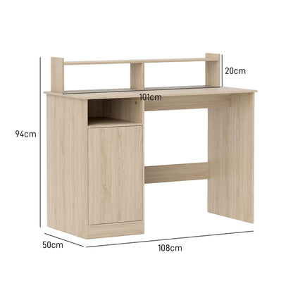 Modern Desk with Shelving Desk with Open Compartments and Monitor Stand Study Desk Home Office 108x50x94 cm Natural