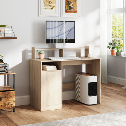 Modern Desk with Shelving Desk with Open Compartments and Monitor Stand Study Desk Home Office 108x50x94 cm Natural