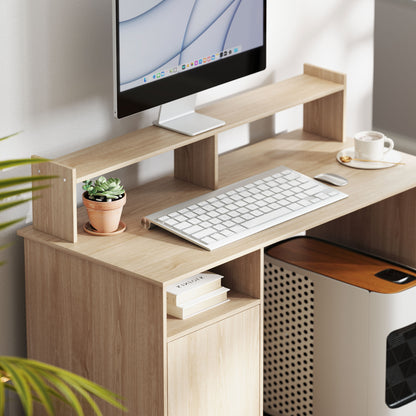 Modern Desk with Shelving Desk with Open Compartments and Monitor Stand Study Desk Home Office 108x50x94 cm Natural
