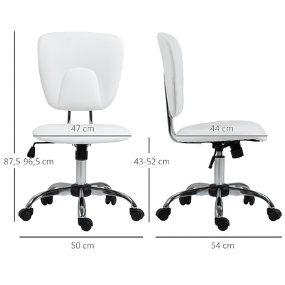 Armless Office Chair Desk Chair for Students with Adjustable Height and Tilt Function, 120 kg Load 50x54x87.5-96.5 cm White