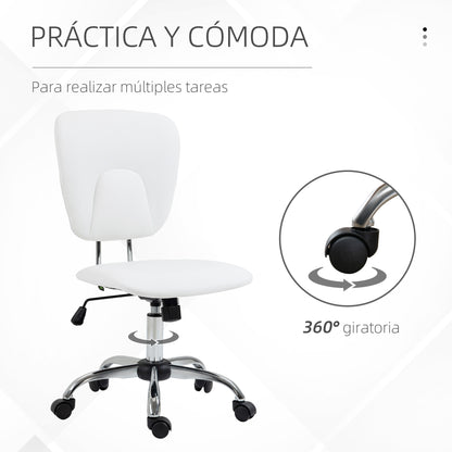 Armless Office Chair Desk Chair for Students with Adjustable Height and Tilt Function, 120 kg Load 50x54x87.5-96.5 cm White