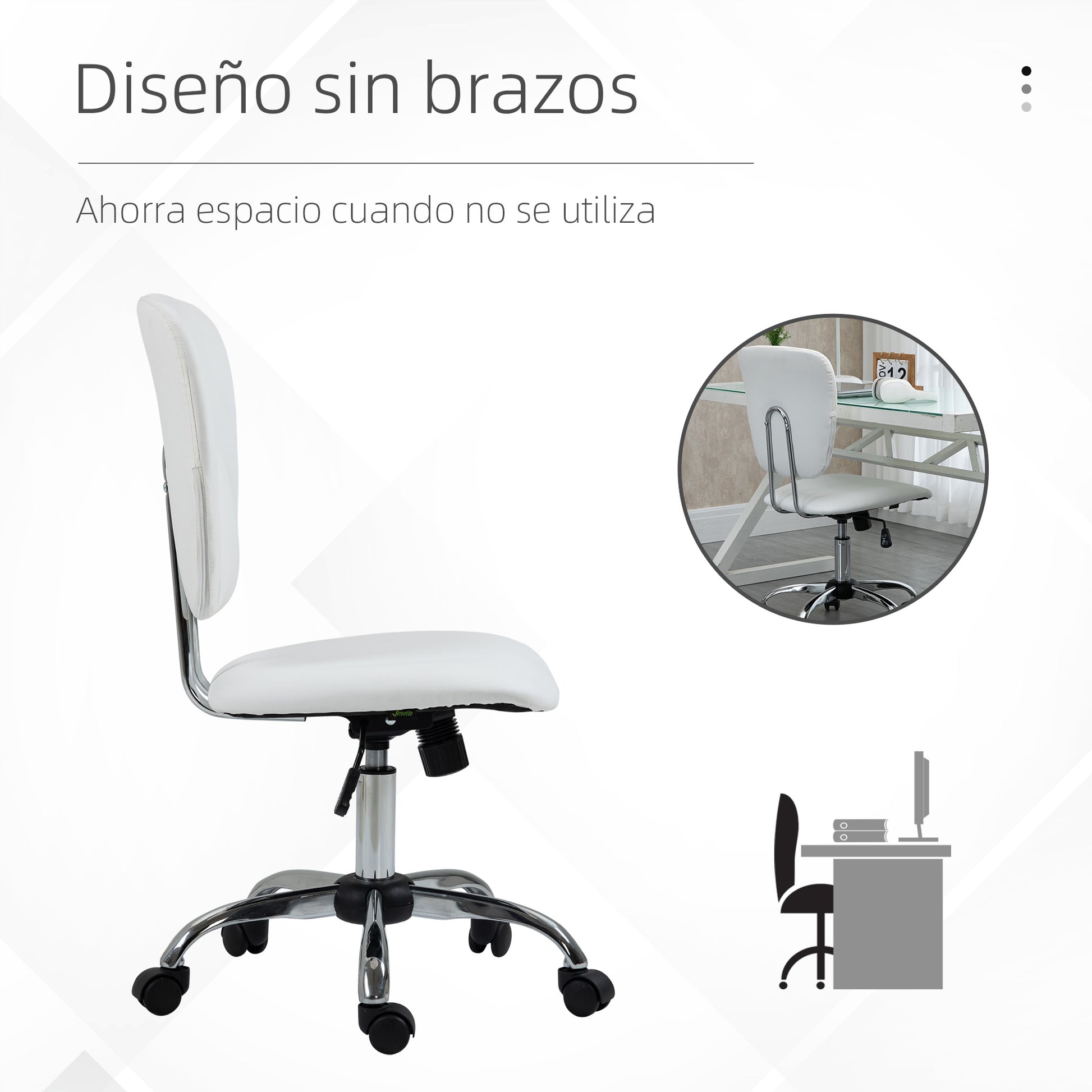 Armless Office Chair Desk Chair for Students with Adjustable Height and Tilt Function, 120 kg Load 50x54x87.5-96.5 cm White