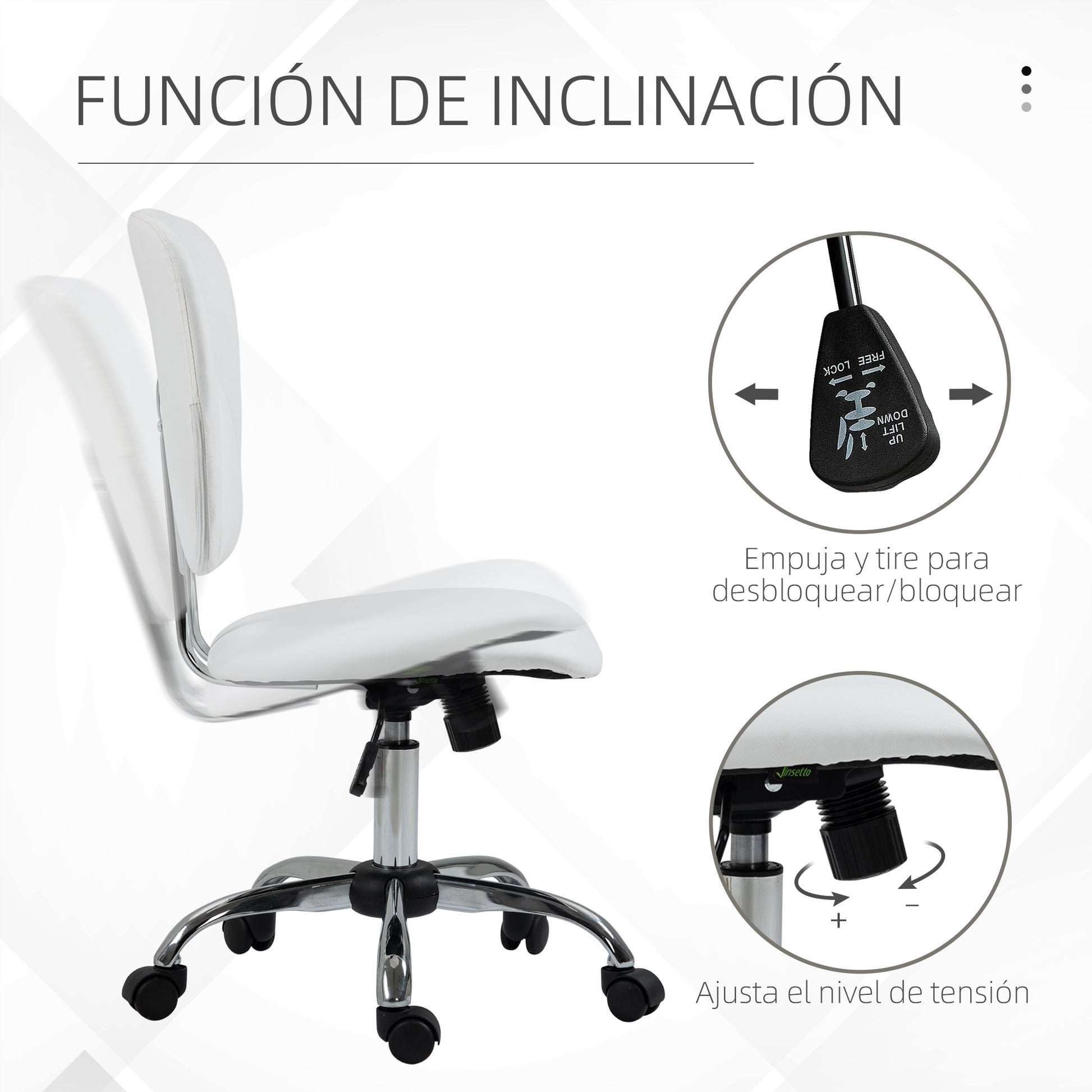 Armless Office Chair Desk Chair for Students with Adjustable Height and Tilt Function, 120 kg Load 50x54x87.5-96.5 cm White