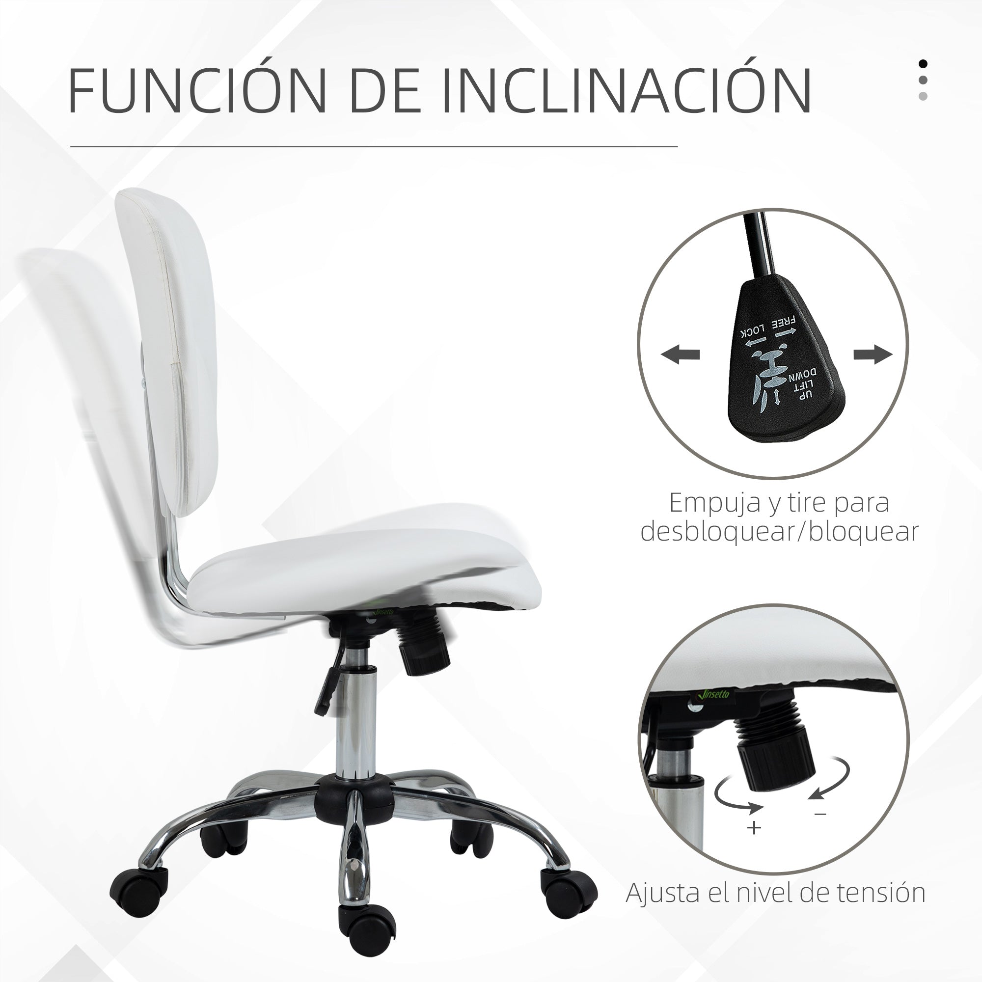 Armless Office Chair Desk Chair for Students with Adjustable Height and Tilt Function, 120 kg Load 50x54x87.5-96.5 cm White