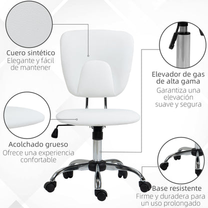 Armless Office Chair Desk Chair for Students with Adjustable Height and Tilt Function, 120 kg Load 50x54x87.5-96.5 cm White