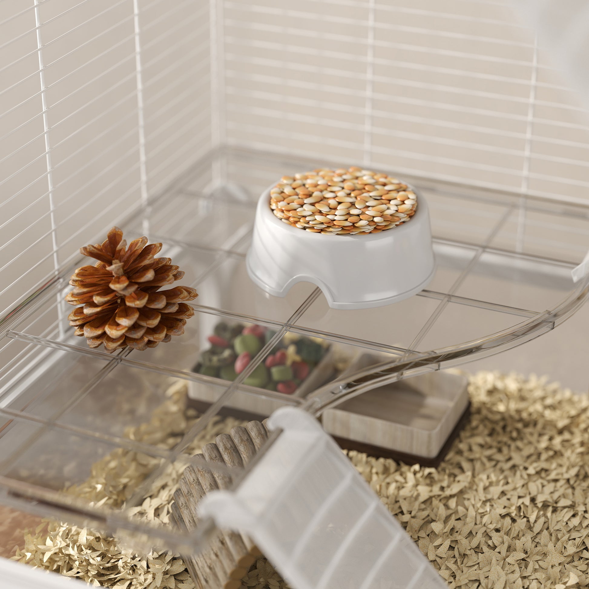 4-Level Cage for Small Animals with Wheels Rodent Cage with Deep Tray Ramps Platforms Feeder and Waterer Enclosure for Chinchillas Ferrets Hamsters 73x47x123 cm White