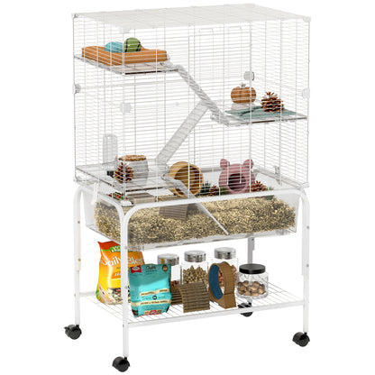 4-Level Cage for Small Animals with Wheels Rodent Cage with Deep Tray Ramps Platforms Feeder and Waterer Enclosure for Chinchillas Ferrets Hamsters 73x47x123 cm White