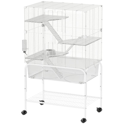 4-Level Cage for Small Animals with Wheels Rodent Cage with Deep Tray Ramps Platforms Feeder and Waterer Enclosure for Chinchillas Ferrets Hamsters 73x47x123 cm White