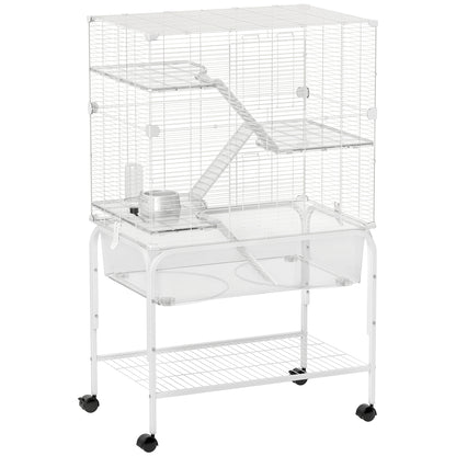 4-Level Cage for Small Animals with Wheels Rodent Cage with Deep Tray Ramps Platforms Feeder and Waterer Enclosure for Chinchillas Ferrets Hamsters 73x47x123 cm White