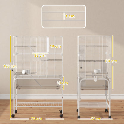 4-Level Cage for Small Animals with Wheels Rodent Cage with Deep Tray Ramps Platforms Feeder and Waterer Enclosure for Chinchillas Ferrets Hamsters 73x47x123 cm White