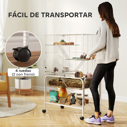 4-Level Cage for Small Animals with Wheels Rodent Cage with Deep Tray Ramps Platforms Feeder and Waterer Enclosure for Chinchillas Ferrets Hamsters 73x47x123 cm White