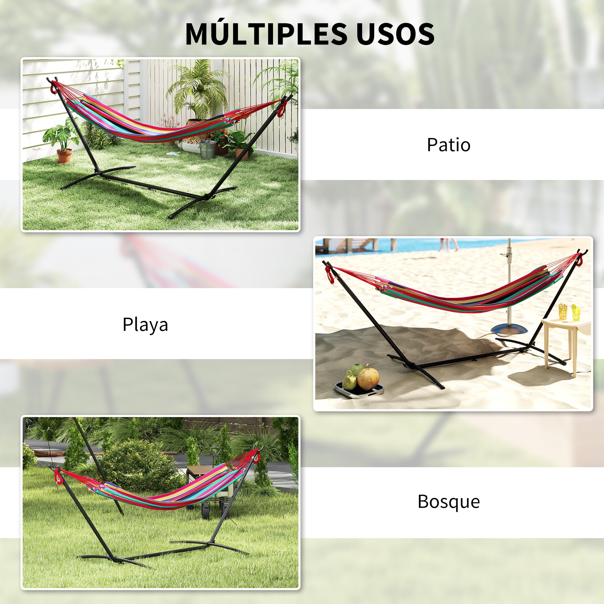Hammock with Stand 310x117 cm Camping Hammock with Portable Carrying Bag Adjustable Height 120 kg Load for Patio Terrace Orange and Red Stripes