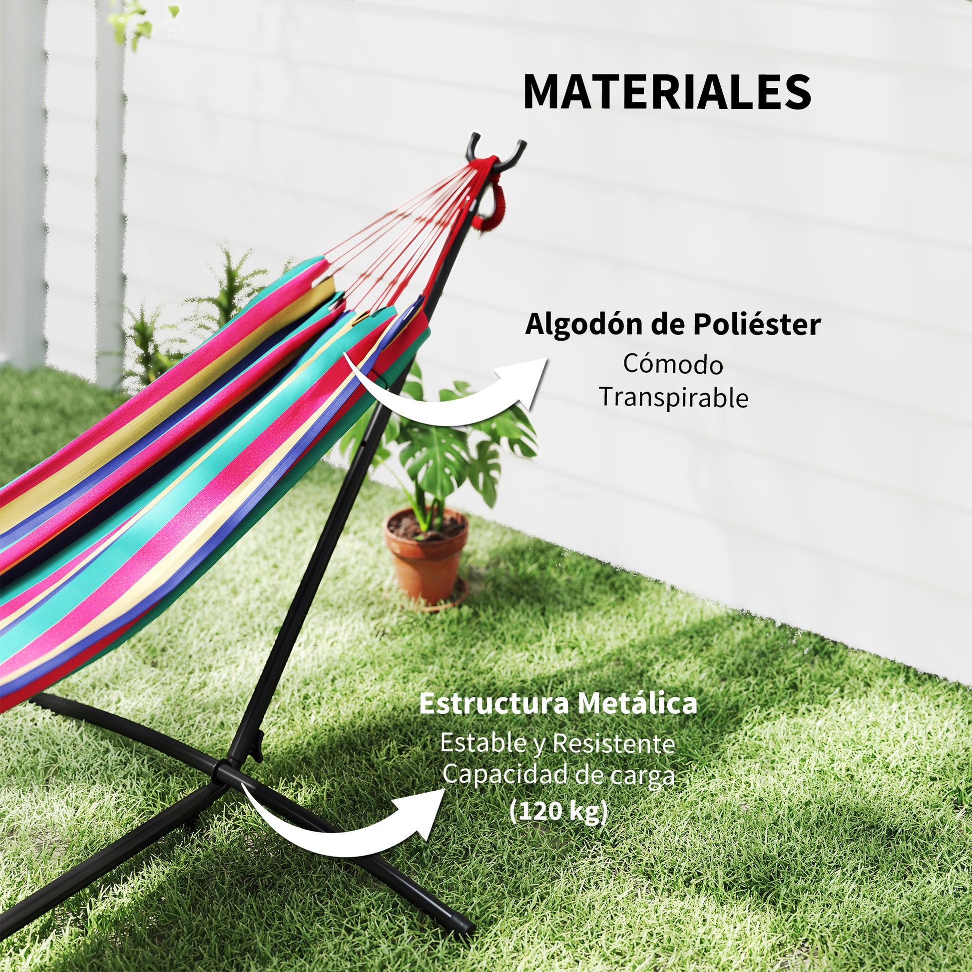 Hammock with Stand 310x117 cm Camping Hammock with Portable Carrying Bag Adjustable Height 120 kg Load for Patio Terrace Orange and Red Stripes