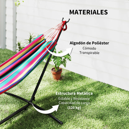 Hammock with Stand 310x117 cm Camping Hammock with Portable Carrying Bag Adjustable Height 120 kg Load for Patio Terrace Orange and Red Stripes
