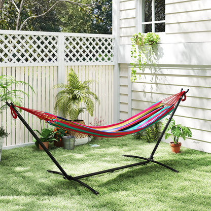 Hammock with Stand 310x117 cm Camping Hammock with Portable Carrying Bag Adjustable Height 120 kg Load for Patio Terrace Orange and Red Stripes