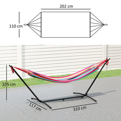 Hammock with Stand 310x117 cm Camping Hammock with Portable Carrying Bag Adjustable Height 120 kg Load for Patio Terrace Orange and Red Stripes