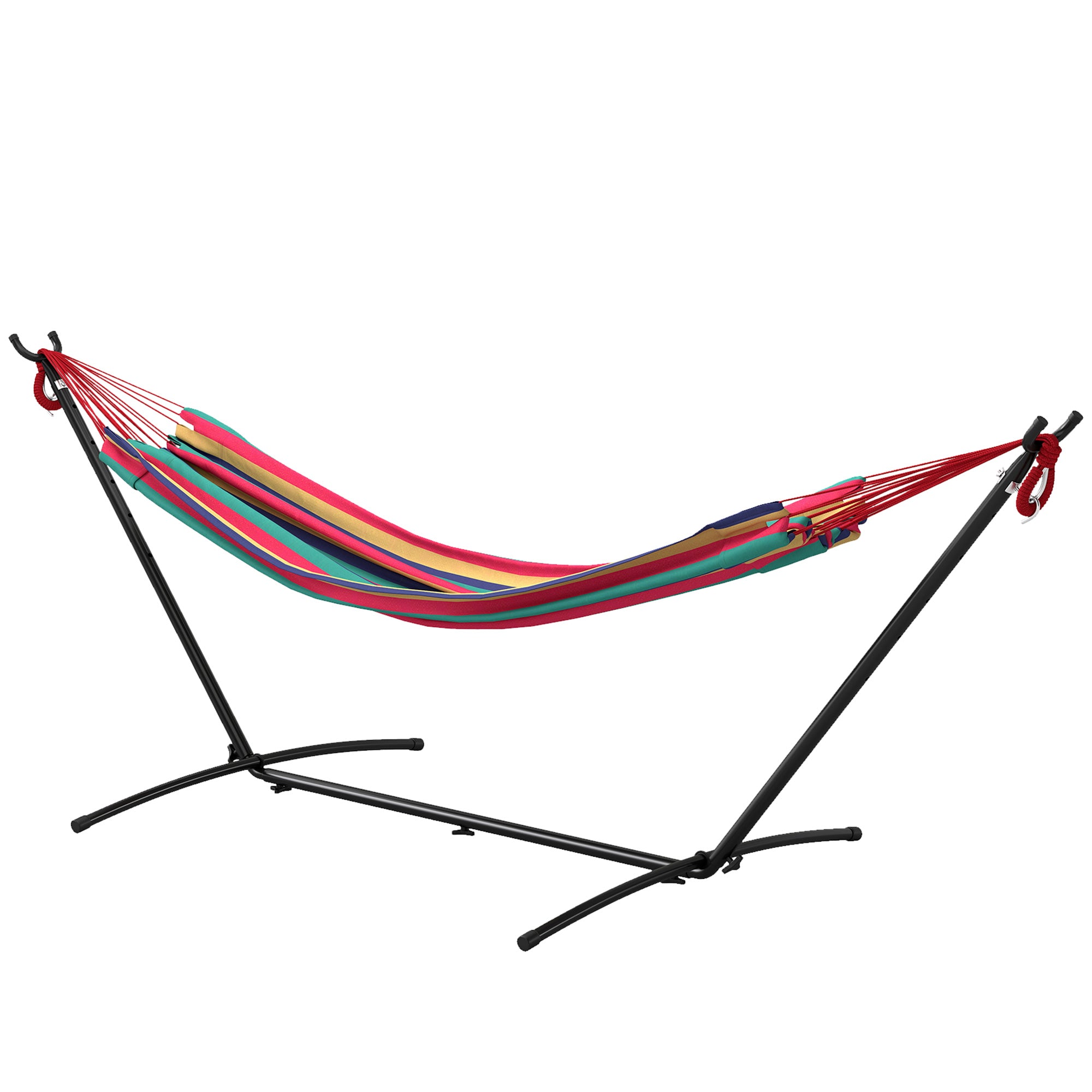 Hammock with Stand 310x117 cm Camping Hammock with Portable Carrying Bag Adjustable Height 120 kg Load for Patio Terrace Orange and Red Stripes