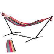 Hammock with Stand 310x117 cm Camping Hammock with Portable Carrying Bag Adjustable Height 120 kg Load for Patio Terrace Orange and Red Stripes