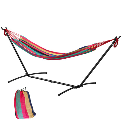 Hammock with Stand 310x117 cm Camping Hammock with Portable Carrying Bag Adjustable Height 120 kg Load for Patio Terrace Orange and Red Stripes