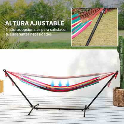 Hammock with Stand 310x117 cm Camping Hammock with Portable Carrying Bag Adjustable Height 120 kg Load for Patio Terrace Orange and Red Stripes