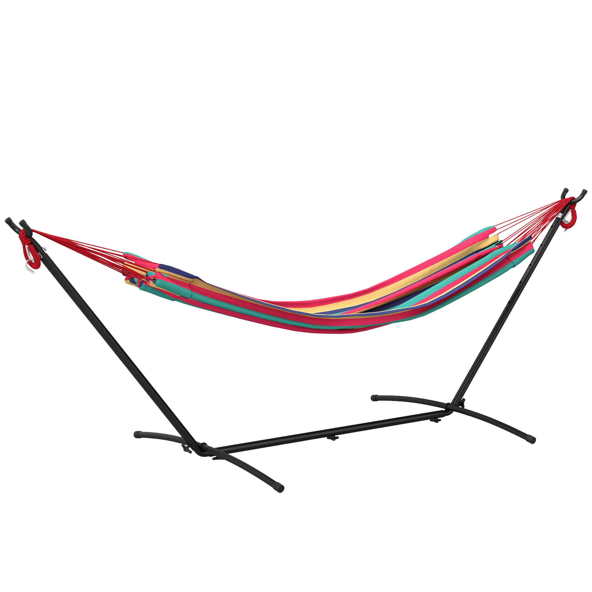 Hammock with Stand 310x117 cm Camping Hammock with Portable Carrying Bag Adjustable Height 120 kg Load for Patio Terrace Orange and Red Stripes