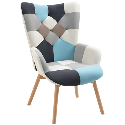 Armchair with Quilted Velvet Cover and Wooden Legs, 66x76x98cm, Multicolor