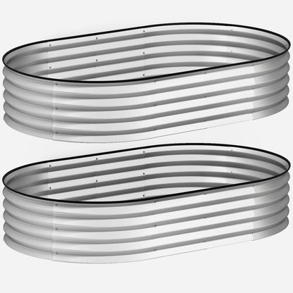 Set of 2 Galvanized Steel Raised Garden Planters, Garden Bed Kit, Rubber Edge and Open Bottom, for Vegetables, Fruits, Flowers, 152 x 91 x 30 cm, Silver