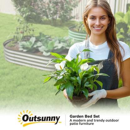 Set of 2 Galvanized Steel Raised Garden Planters, Garden Bed Kit, Rubber Edge and Open Bottom, for Vegetables, Fruits, Flowers, 152 x 91 x 30 cm, Silver