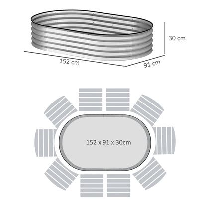 Set of 2 Galvanized Steel Raised Garden Planters, Garden Bed Kit, Rubber Edge and Open Bottom, for Vegetables, Fruits, Flowers, 152 x 91 x 30 cm, Silver