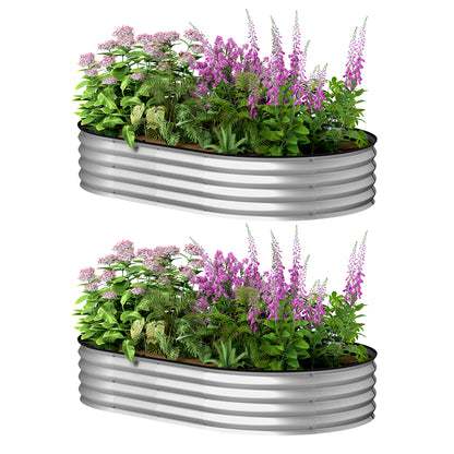 Set of 2 Galvanized Steel Raised Garden Planters, Garden Bed Kit, Rubber Edge and Open Bottom, for Vegetables, Fruits, Flowers, 152 x 91 x 30 cm, Silver